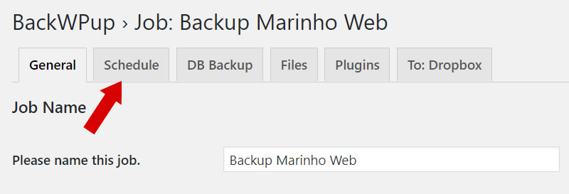 configurações do backup do wordpress