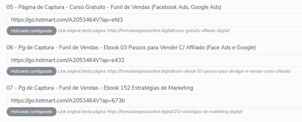 links alternativos com hotleads configurado