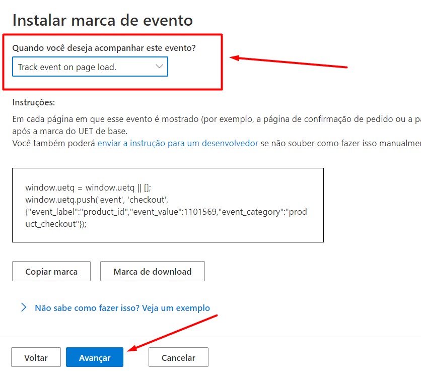 instalar marca de evento no bing ads