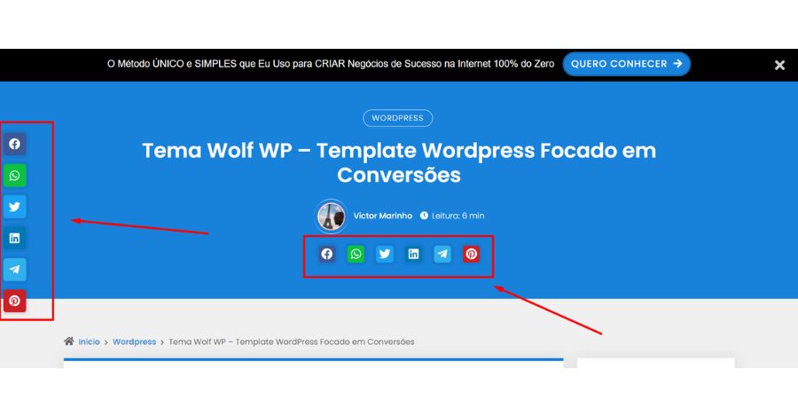 compartilhamento social do tema wordpress