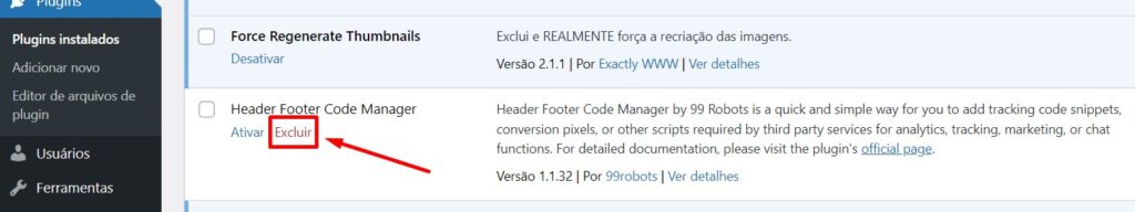 excluir plugin wordpress