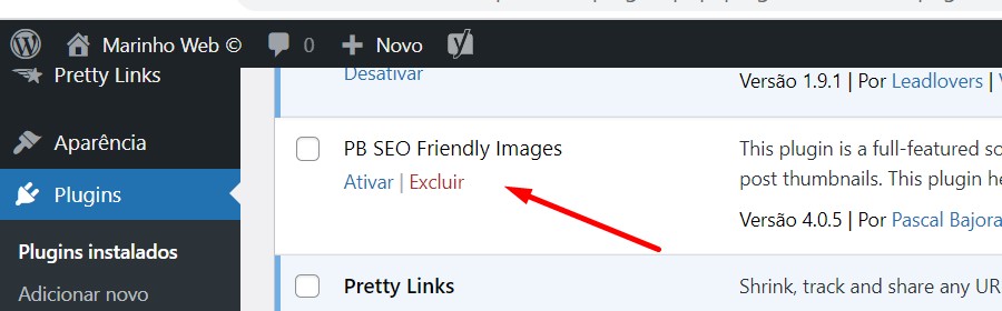 excluindo plugins para deixar o site mais rápido