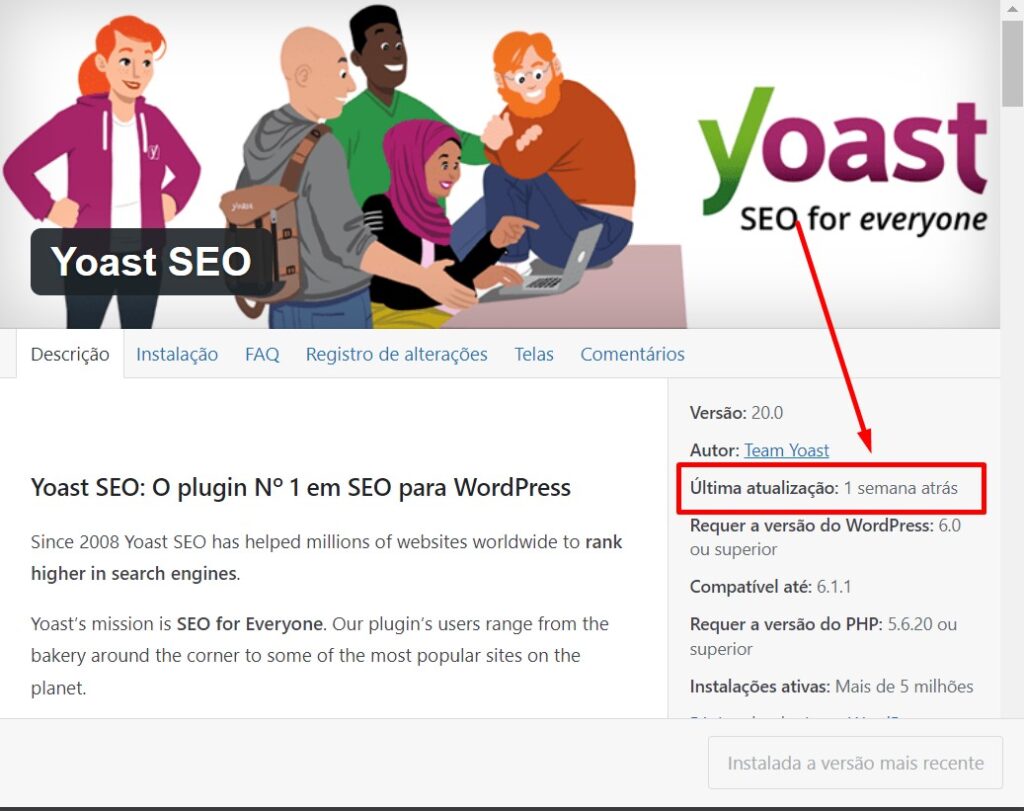 ultima atualizacao do plugin wordpress