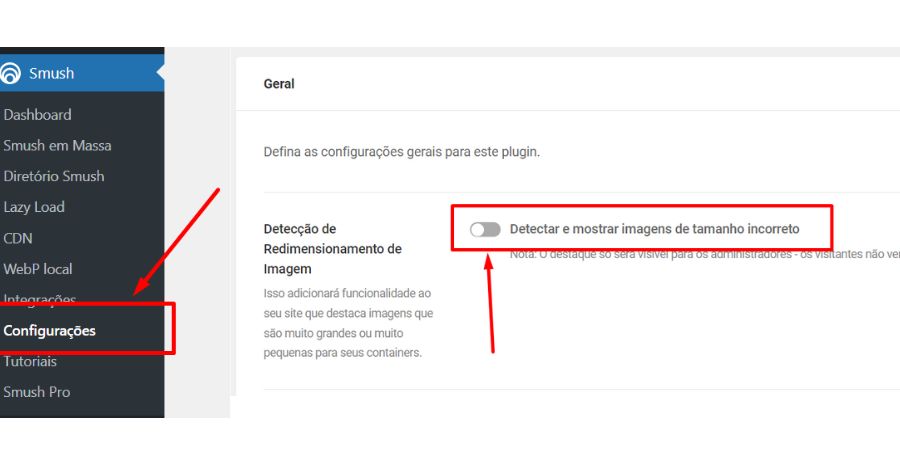 configurações do plugin smush